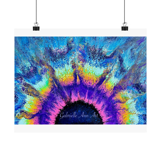 Abstract Sunburst Art Poster — Vibrant Blue & Purple Matte Horizontal Print